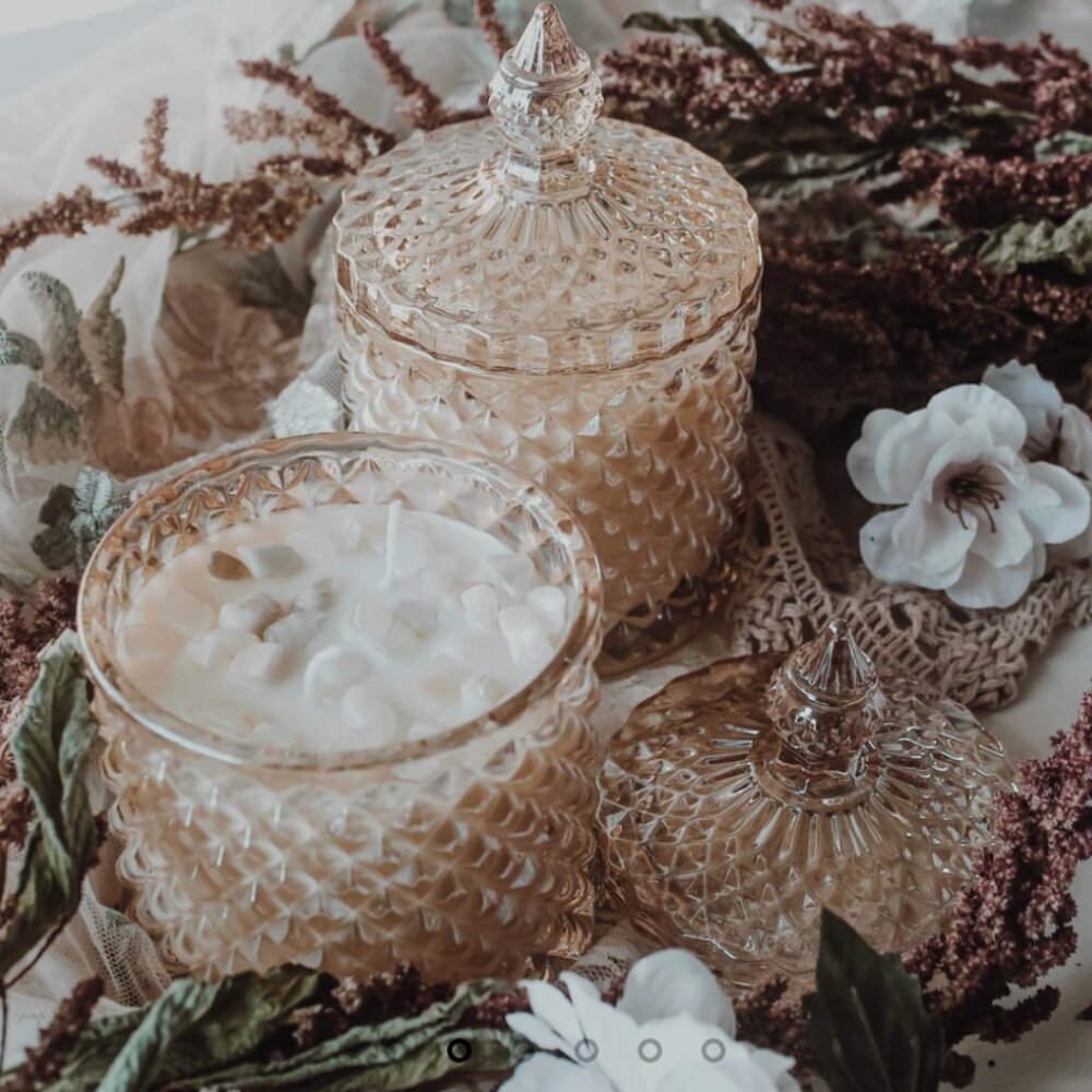 Decorative Candle in Gorgeous Glass Jar with Moonstone Crystals and Lid